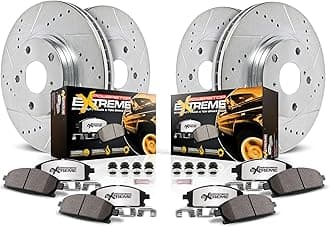 PowerStop Front & Rear Brake Kit For Chevrolet Silverado 1500 2007-13 |GMC Sierra 1500 2007-13 - Truck & Tow Carbon Fiber Ceramic Brake Pads + Drilled & Slotted Rotors Upgrade, K2070-36