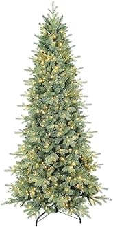 5 FT Prelit Artificial Skinny Christmas Tree,Blue Spruce Slim Pencil Xmas Tree with 926 PE&PVC Mixed Branch Tips and 250 UL Listed Clear Lights,Hinged Pine Tree with Metal Stand for Home Office Décor
