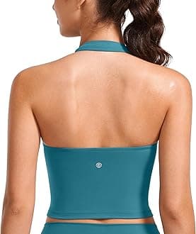CRZ YOGA Womens Butterluxe Halter Longline Sports Bra - Padded Workout Yoga Crop Tank Tops with Built in Shelf Bra