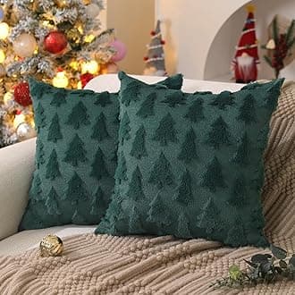 DFXSZ Christmas Tree Pillow Covers 22x22 inch Set of 2 Christmas Decoration Green Soft Plush Faux Fur Jacquard Throw Pillows for Bedroom Sofa Holiday Festivals Winter Home Decor PTK006A22