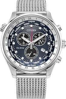 Citizen Men's Sport Luxury Eco-Drive Chronograph Watch, 12/24 Hour Time, Date, 100 Meters Water Resistant, Stainless Steel