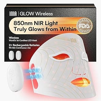 Glow Wireless LED Face Mask, FDA Approved Red Light Therapy Mask with Near-Infrared Red Light (NIR), Rechargeable and Ergonomic Design for Home & Travel, White