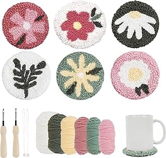 Emri Lane Punch Needle Kit – 6 Floral Design Punch Needle Embroidery Kit w/Monk Cloth, Embroidery Hoop, Yarn & More - Essential Punch Needle Supplies for Crafters - Ideal Punch Art for Beginners
