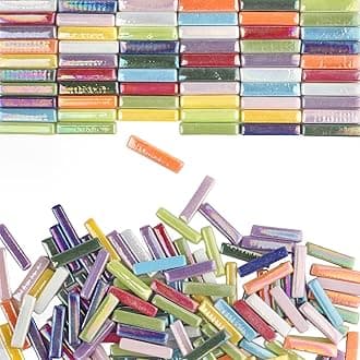 Youway Style Iridescent Mosaic Tiles for Crafts,200g Assorted Colors Glass Mosaic Pieces Bulk, Linear Shapes for DIY Art Crafts Supplies and Mosaic Projects