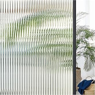 Coavas Window Privacy Film Reeded Glass, Frosted 3D Fluted Glass Window Cling, Adhesive Vinyl Decorative Door Stickers for Bathroom Home Sun Blocking, 23.6x118.1 in, Translucent