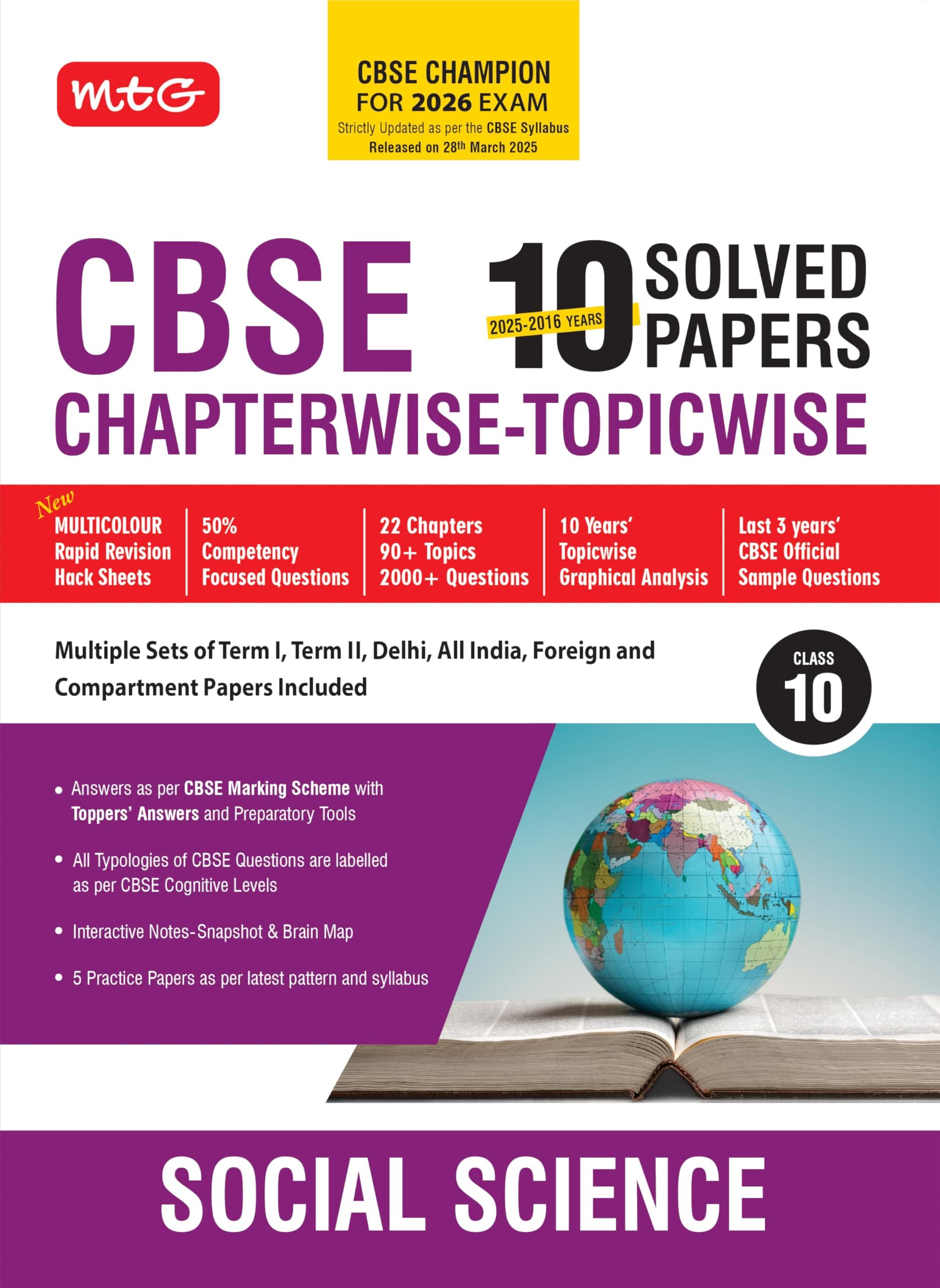 MTG CBSE 10 Years (2025-2016) Chapterwise Topicwise Solved Papers Class 10 Social-Science - CBSE Champion For 2026 Exam | Free Video Solution of PYQs | CBSE Sample Paper (As Per Latest Pattern)