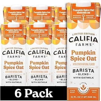 Califia Farms - Pumpkin Spice Oat Barista Blend Oat Milk, 32 Oz (Pack of 6), Shelf Stable, Dairy Free, Plant Based, Vegan, Gluten Free, Non GMO, High Calcium, Milk Frother, Creamer, Oatmilk