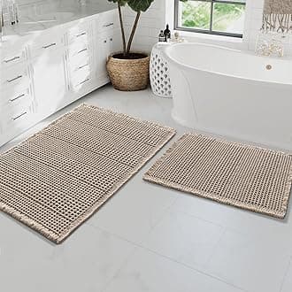 Waffle Bath Mat Super Absorbent Bathroom Mats Non Slip Bath Rugs for Bathroom Floor Machine Washable Ultra Soft Bathroom Rugs for Beside Tub, (32 x 20 Plus 24 x 17 - Inches, Irish Cream)