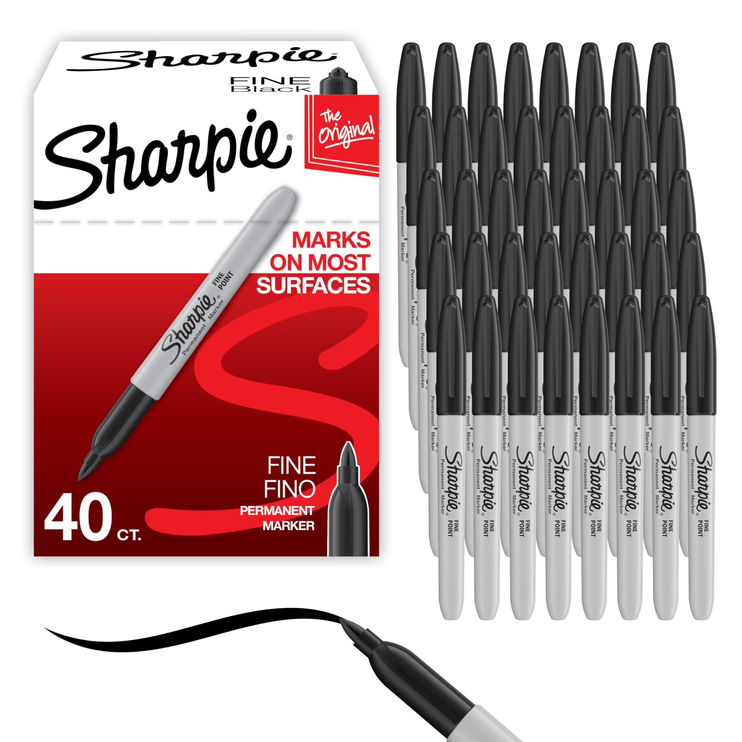 Sharpie Permanent Markers, Fine Tip, Black, 40 Count - Office Supplies, Quick Drying, Fade Resistant, For Wood, Plastic, Paper, Metal, And More