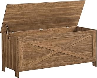 MAHANCRIS 47.2" Toy Chest, Sturdy Entryway Storage Chest with Safety Hinge, Retro Toy Box, Wooden Look Accent Furniture for Living Room, Bedroom, Honey Brown SCOR48801