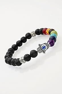 Shining Diva Fashion Spiritual 8mm Lava Rock Beads with 7 Chakra Evil Eye Stylish Unisex Bracelet