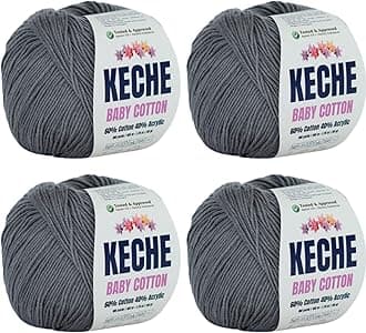 Keche Cotton Yarn, 60% Cotton 40% Acrylic Yarn, Soft Cotton Yarn for Crochet and Knitting, Amigurumi Yarn 4 Skeins/Balls [1.76 Oz (50g) / 180 Yrds (165m)] x 4 - Dark Grey
