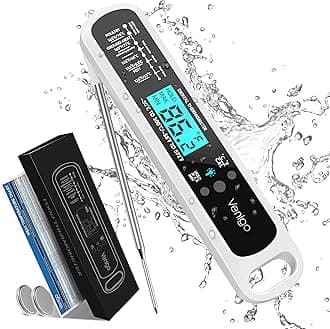Venigo Digital Meat and Food Thermometer for Cooking and Grilling, Waterproof Instant-Read Cooking Thermometer, Kitchen Probe Thermometer for Baking, Roasting, Smoking, Deep Frying (White)