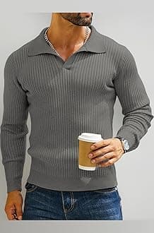 DENIMHOLIC Men's Cotton Full Sleeve Collar Polo Sweater for Men, Rib Knitted Sweaters for Men Winter Sweater for Man