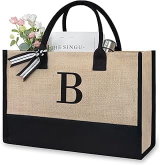 TOPDesign Personalized Initial Canvas Beach Bag, Monogrammed Gift Tote Bag for Women