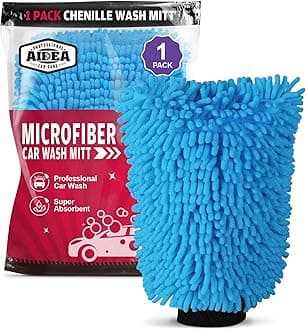 AIDEA Car Wash Mitt Microfiber, 1PK Scratch Free Lint-Free, Premium Chenille Microfiber Sponge Mitt Car Wash Brush, Blue, Regular Size 7.12''X10.14''