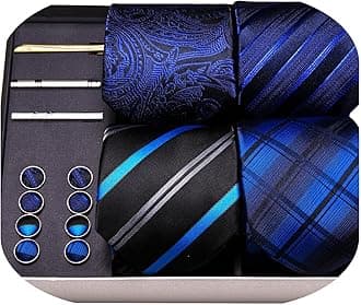 Barry.WangDesigner Mens Tie Sets Collection, Eleagnt Gift Box Tie Clips Handkerchief Cufflink Set