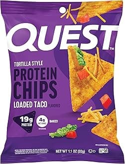 Quest Nutrition Loaded Taco Tortilla Style Protein Chips, 19g Protein, 4g Net Carb, Low Carb, Gluten Free, 1.1 oz (Pack of 12)