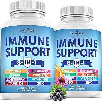 8 in 1 Immune Support Booster Supplement with Echinacea, Vitamin C and Zinc 50mg, Vitamin D 5000 IU, Turmeric Curcumin & Ginger, B6, Elderberry 120 Count (Pack of 2)