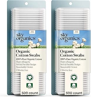 Sky Organics - Organic Cotton Swabs, 1000 ct. - Ultra Soft Tips - Strong & Durable - Hypoallergenic - Chlorine Free - Sustainable - Natural, Vegan & Cruelty Free - Skin Care & Self Care