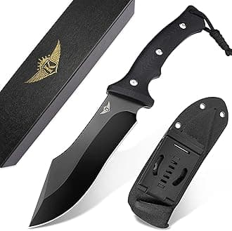 KOMWEROFixed Blade Hunting Knife, 5.5" Sharp D2 Steel Blade, Full Tang Camping Knife with Kydex Sheath, Survival Knife for Outdoor Bushcraft Collection, G10 Handle
