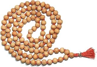 8MM TULSI HOLY BASIL PRAYER BEADS JAPA MALA NECKLACE HAND KNOTTED. KARMA 108+1=109 BEADS. BLESSED & ENERGIZED HINDU TIBETAN BUDDHIST SUBHA ROSARY RED TESSEL