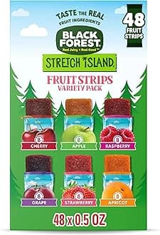 Black Forest , Stretch Island, Fruit Strips, Cherry, Apple, Raspberry, Grape, Strawberry and Apricot, Zero Grams of Added Non-GMO Sugar, 48 Ct