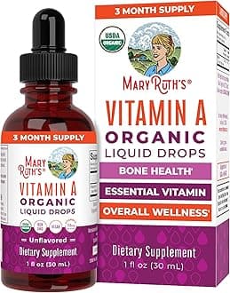 Organics USDA Organic Vitamin A Liquid Drops | 3 Month Supply | Bone Health for Ages 14+ | Essential Vitamin | 750mcg per Serving | Sugar Free | Vegan | Non-GMO | Gluten Free | 1oz
