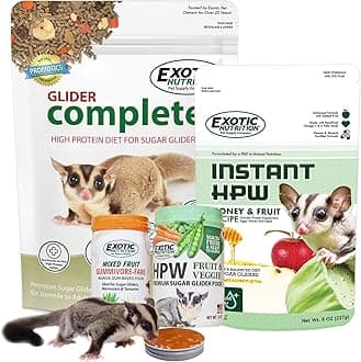 Exotic Nutrition Sugar Glider Superior Food Starter Package - Nutritionally Complete Pellet Diet & High Protein Supplemental Food for Sugar Gliders… (4 Piece Set)