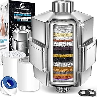 AquaHomeGroup 20 Stage Shower Filter - High Output Universal Shower Head Filter for Chlorine, Fluoride, Heavy Metals - Vitamin C E Shower Water Filter for Hair and Skin (Chrome)