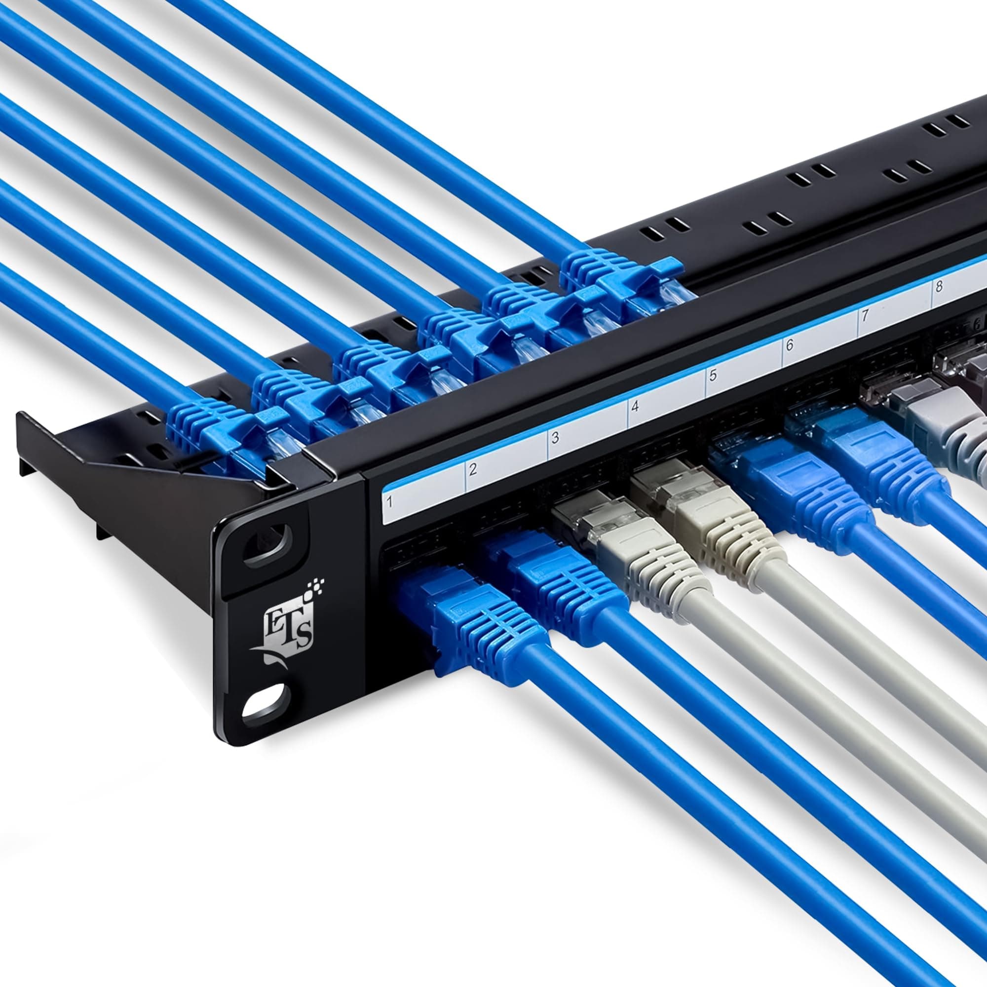 ETS 24 Port CAT6 Pass Through Coupler Patch Panel with Back Bar, Compatible with Cat5, Cat5e, Cat6, Cat6A, Loaded with Unshielded keystones