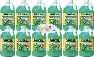 12 Pack Rain X Green Windshield Washer Fluid With Rain Repellant & Bug Remover 32* F All Weather Fluid 1 Gallon Each With Stickers