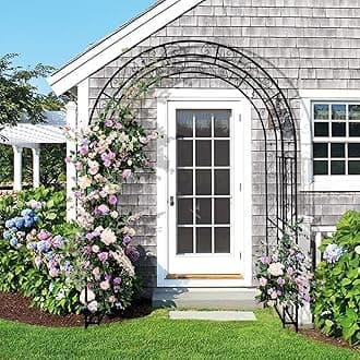 7FT Heavy Duty Steel Garden Arbor with Side Garden Trellis, Rust-Resistant Powder Coated Wedding Arch Archway for Backyard, Vine Plants & Outdoor Decor - Includes Ground Stakes & Easy Assembly