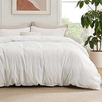 Bedsure Duvet Cover with Fitted Sheet Queen - Cooling Deep Pocket, Hotel Luxury Soft Double Brushed Bedding Set with Zipper Closure, 1 Duvet Cover, 1 Fitted Sheet, 2 Pillow Shams, NO Comforter, White