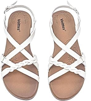 Veittes Women's Casual Flat Sandals,Fashion Braided Criss Cross Strap Braided,Adjustable Ankle Straps, Open Toe Summer Sandals
