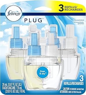 Febreze Plug in Air Freshener Scented Oil Refills, Linen & Sky, 3 Count
