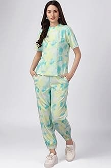 Women's Night Suit Set for Women, Lounge Wear, Printed Top and Pyjama Set for Women Nightwear/Loungewear/Night Dress for Women Knitted Tie & Dye Printed Crop T-Shirt -Pyjama