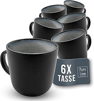 PURE LIVING INTERIOR DESIGN Coffee Cups Set of 6 Ibiza - Premium Stoneware Mugs, Dishwasher and Microwave Safe, Scratch-Resistant - Stylish Tea and Coffee Mug Set - Tableware, Crockery Set in Grey