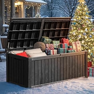 150 Gallon Large Deck Box w/Divider, XL Waterproof Outdoor Storage for Patio Furniture,Outdoor Cushions, Garden Tools, Sports Equipment and Pool Supplies, Resin, Lockable, Black