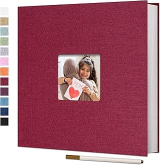 Vienrose Large Adhesive Photo Album Scrapbooking 40 Pages Linen Bound Photo Book DIY Length 33 x Width 32 cm with Metallic Pen