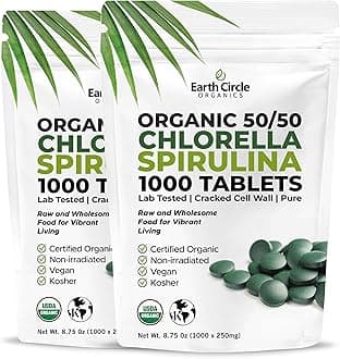 Premium Organic Chlorella / Spirulina Tablets 1000 Count (50/50) | Vegan, Kosher Green Algae Superfood | Cracked Cell Wall for Maximum Absorption | High in Protein, Iron, Chlorophyll - Pack of 2