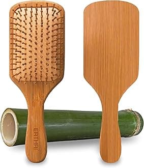 Erthri Unisex Bamboo Wooden Hair Brush, Natural Comb Paddle Detangling Hairbrush with Natural Bamboo Bristles with Round Tips, Perfect for Thick, Thin, Curly, Dry Hair, Gift Kit for Daily Use