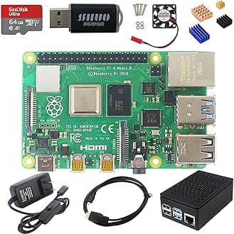 DIGISHUO Raspberry Pi 4B Model B 8GB RAM DIY Kit | with Case | Pi Cooling Fan | San Disk 64G SD Card Micro-SD | Micro HDMI Cable | Sufficient 5V 3A Power Supply (8G Module 8 in 1 Kit)