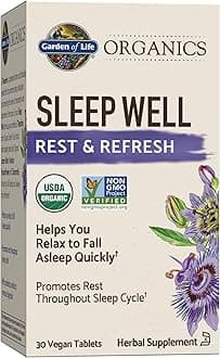 Garden of Life Organics Sleep Well Rest & Refresh Tablets with Lemon Balm, Green Tea Extract, Chamomile & Probiotics – Support for Restful Sleep & Relaxation, Non-GMO, Gluten-Free, Vegan, 30 Tablets
