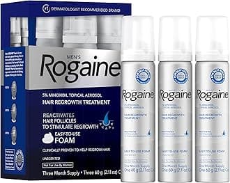 Men’s Rogaine 5% Minoxidil for Men Foam, Clinically Proven Regrowth for Thinning Hair, Topical Hair Loss Treatment, Unscented Topical Aerosol, Results in 8–16 Weeks, 3-Month Supply, 3 x 2.11 oz