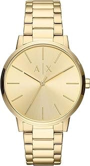 Armani Exchange Men's Stainless Steel Three Hand Dress Watch, Gold/Gold Steel