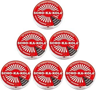 Dark Chocolate SCHO-KA-KOLA with natural Caffeine from Cocoa, Cola-Nut-Powder and Coffee 6 tins x 100 g / Germany