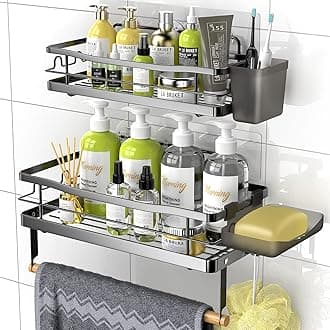 Shower Caddy Shelf Organizer Rack: Self Adhesive Black Bathroom Shelves - Rustproof No-Drilling Stainless Steel Shower Storage for Inside Shower