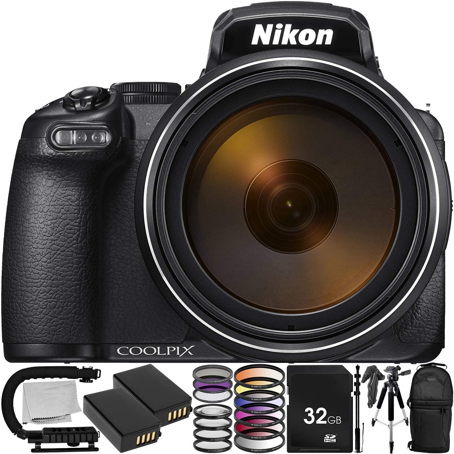 Nikon COOLPIX P1000 Digital Camera with 12PC Accessory Bundle – Includes 2X Replacement Battery (EN-EL20) + 3PC Multi Coated Filter Kit + 57” Tripod + 72” Monopod + More (Renewed)