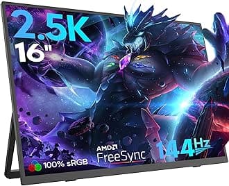 16'' 2.5K 144Hz Portable Gaming Monitor for Laptop, 2560P×1440P IPS Screen with HDR, 1000:1 FreeSync, Ultra Slim & Eye Care,Travel Monitor External Screen for Laptop, PC, PS5, Mac, Xbox